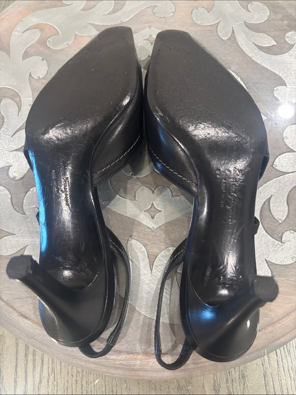 Salvatore Ferragamo Black Leather Pointed Slingback Heels - Picture 8 of 14
